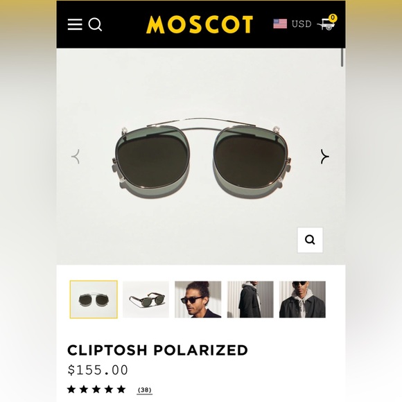 MOSCOT Cliptosh Polarized Matte Black - Picture 1 of 8